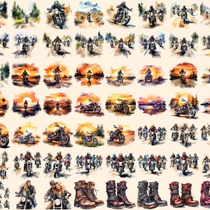 Bikers Watercolor Clipart Bundle - 480+ transparent PNG, Road warrior enthusiast illustrations, Motorbike, Commercial use, Digital download