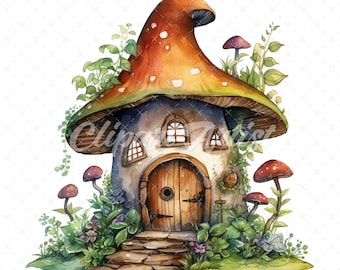 20 High-Quality Fairy House Clipart - Fairy house digital watercolor JPG instant download for commercial use - Digital download