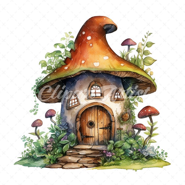 20 High-Quality Fairy House Clipart - Fairy house digital watercolor JPG instant download for commercial use - Digital download