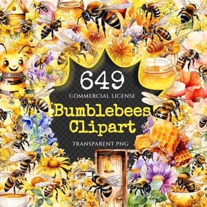 Bumblebees Watercolor Clipart Bundle - 645+ transparent PNG, Honey insect illustrations, Buzzing bee png, Commercial use, Digital download