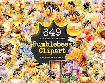 Watercolor Bumblebees Clipart Bundle – Honey Bee Illustrations (Digital Download)