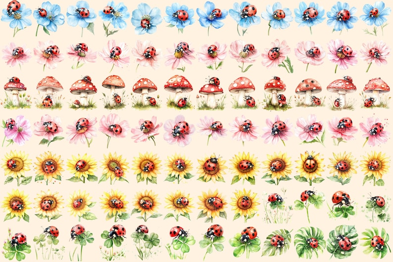 Watercolor Ladybugs Clipart Bundle – 540+ PNG Illustrations (digital ...