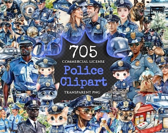 Watercolor Police Clipart Bundle – Security Illustrations (Digital Download)