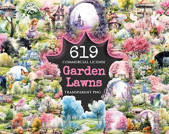 Watercolor Garden Clipart – 615+ PNG Spring Landscape Graphics (Digital Download)