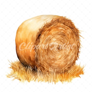 19 High-Quality Hay Bale Clipart - Hay bale digital watercolor JPG instant download for commercial use - Digital download