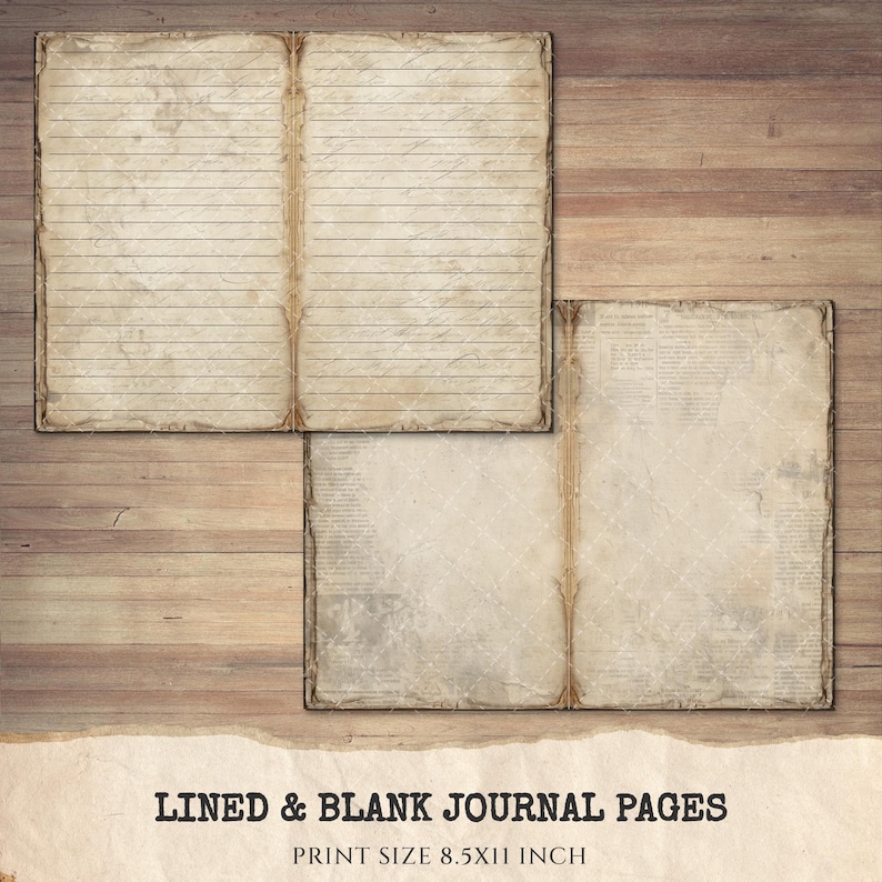 Vintage Lined Junk Journal Paper - 20 Printable Ephemera Pages (digital ...