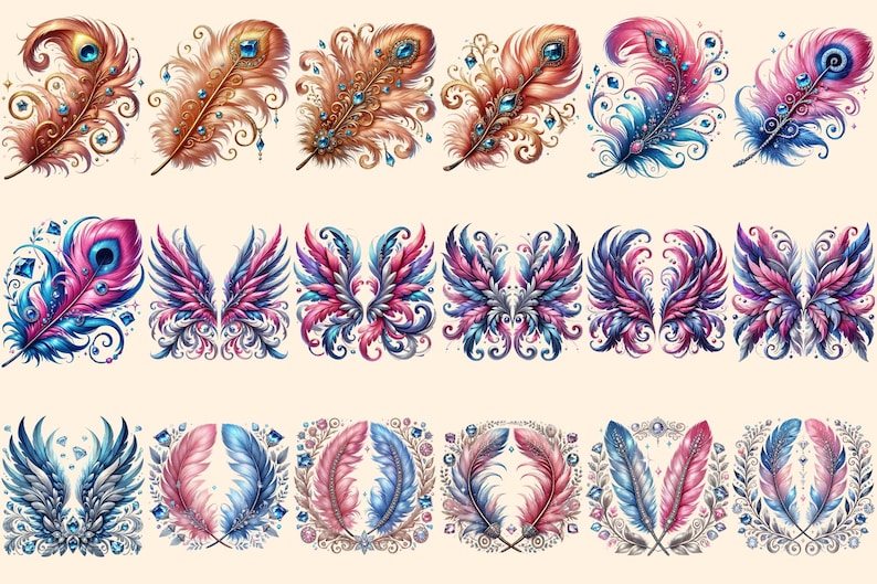 Fancy Feathers PNG Clipart Collection – 82 Designs (digital Download ...