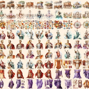 Ancient Rome Watercolor Clipart Bundle - 860+ transparent PNG, Classical empire graphics, Ancient roman, Commercial use, Digital download