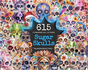 Watercolor Sugar Skull Clipart – Day of the Dead PNG (Digital Download)