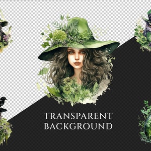 Herbal Witches Watercolor Clipart Bundle - 310+ transparent PNG, Whimsical fantasy graphics, Enchanted png, Commercial use, Digital download
