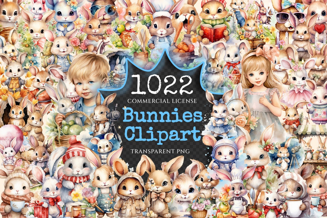 Watercolor Bunny Clipart – 1018+ Rabbit PNG Images (digital Download - Etsy