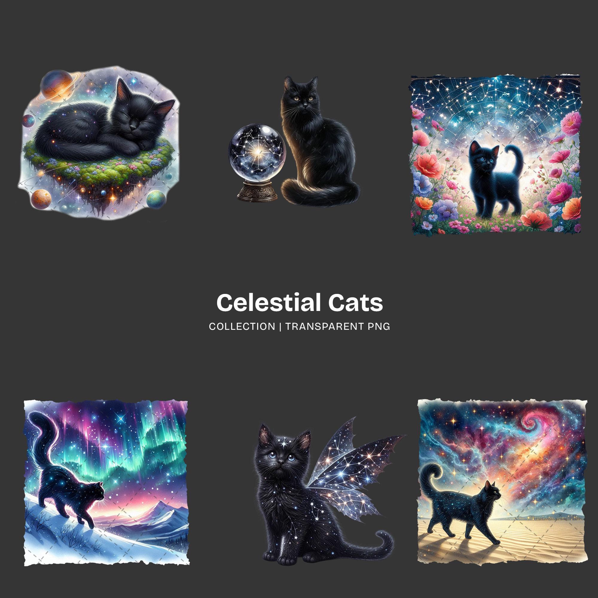 Celestial Cats PNG Clipart Collection – Mystical Kitten Graphics ...