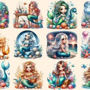 Mermaid Clipart – 55 PNG Illustrations, Ocean Theme (digital Download ...