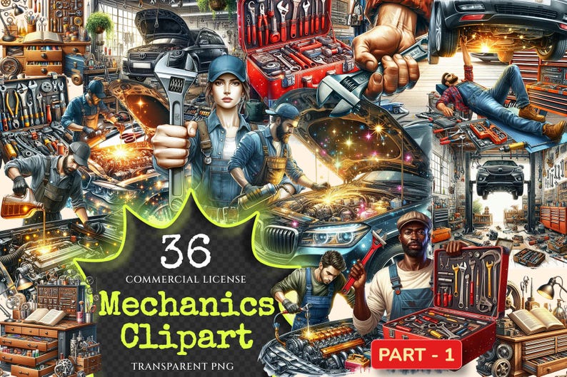 Mechanics PNG Clipart Collection - 36 PNG, Automotive design graphics, Garage tools printables, , Commercial use, Digital download