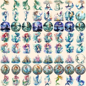 Watercolor Mermaid Clipart – 670+ PNG Illustrations (digital Download ...
