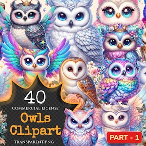 Owls PNG Clipart Collection - 40 PNG, Charming owl illustrations, Forest creature printables, Commercial use, Digital download