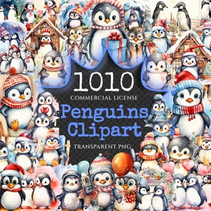 Penguins Watercolor Clipart Bundle - 1005+ transparent PNG, Charming penguin graphics png, Cute arctic png, Commercial use, Digital download