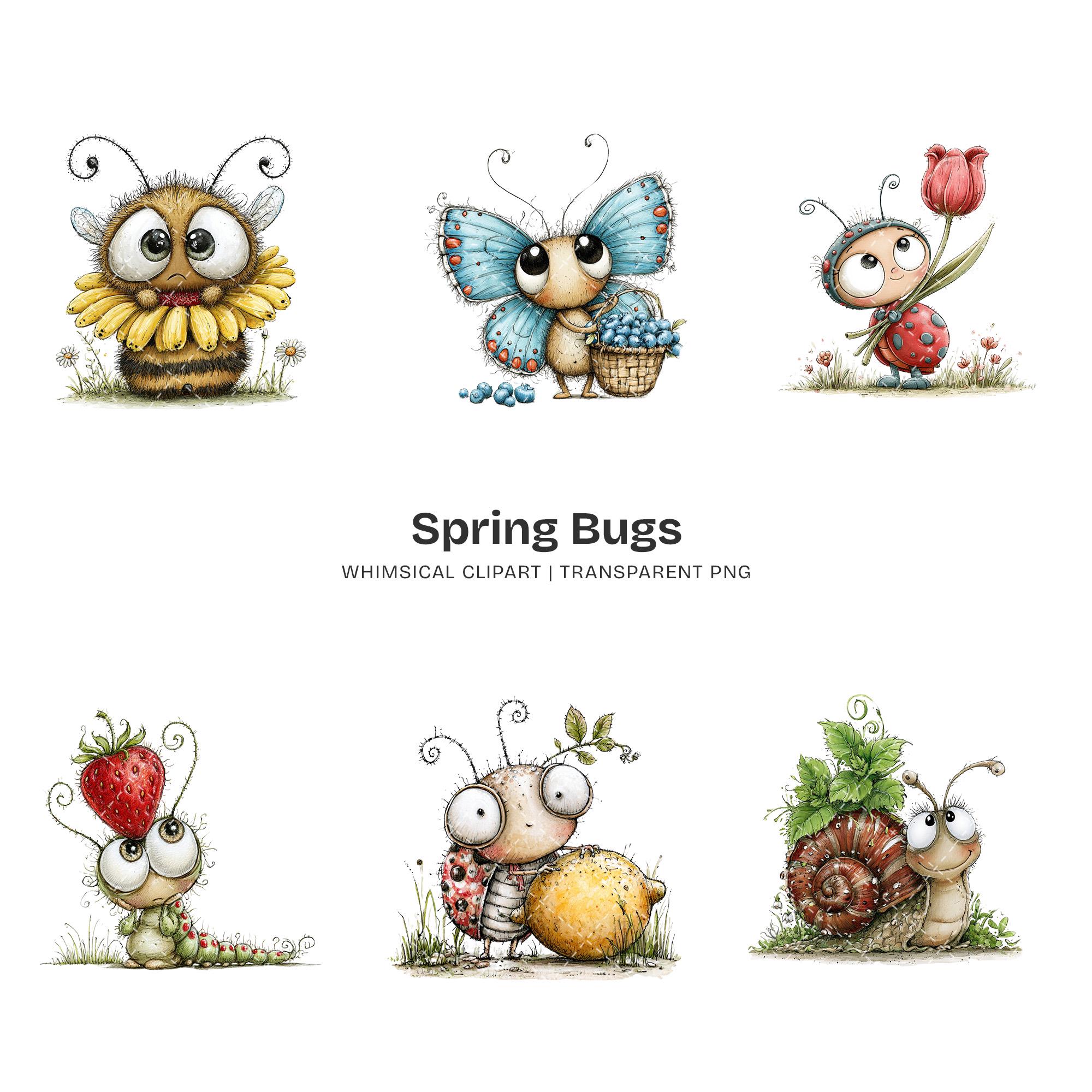 Spring Bug Artwork Spring Bugs Whimsical Clipart – 66 PNG Graphics (digital Download) - Etsy