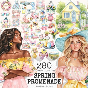 Spring Promenade Watercolor Clipart Set - 275+ transparent PNG, Romantic cottage images, Spring garden png, Commercial use, Digital download