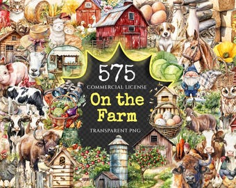 Watercolor Farm Clipart Bundle – Rustic Farmhouse PNG (Digital Download)
