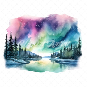 18 High-Quality Aurora Borealis Clipart - Aurora borealis digital watercolor JPG instant download for commercial use - Digital download