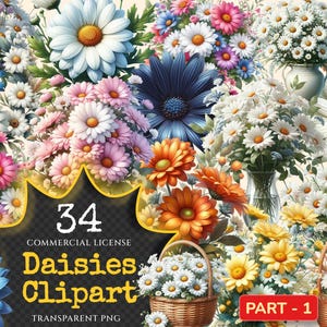 Daisies PNG Clipart Collection - 34 PNG, Elegant floral bouquet illustrations, Beautiful daisy png, Commercial use, Digital download
