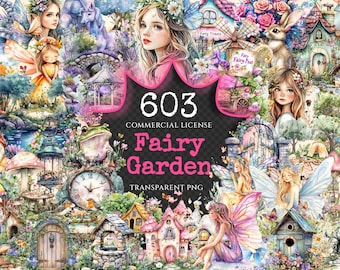Fairy Garden Watercolor Clipart Bundle – 600+ PNG Graphics (Digital Download)