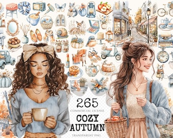 Cozy Autumn Watercolor Clipart Set – Cottagecore Graphics (Digital Download)