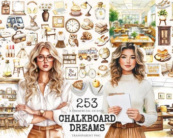 Watercolor School Clipart Set - Classroom PNG Graphics (Digital Download)