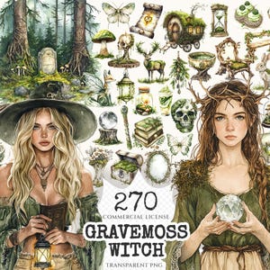 Watercolor Witch Clipart Set – Mystic Forest Graphics (Digital Download)