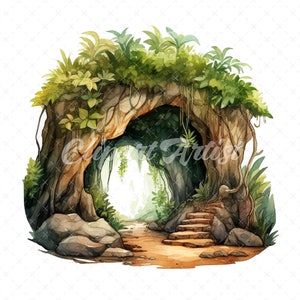 19 High-Quality Forest Cave Clipart - Forest cave digital watercolor JPG instant download for commercial use - Digital download
