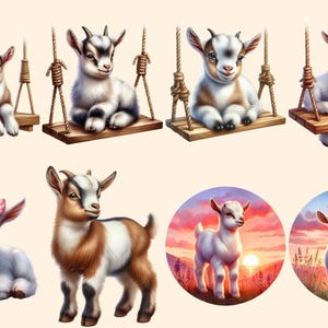 Baby Goats PNG Clipart Collection - 38 PNG, Charming goat illustrations, Farmyard art printables, Commercial use, Digital download
