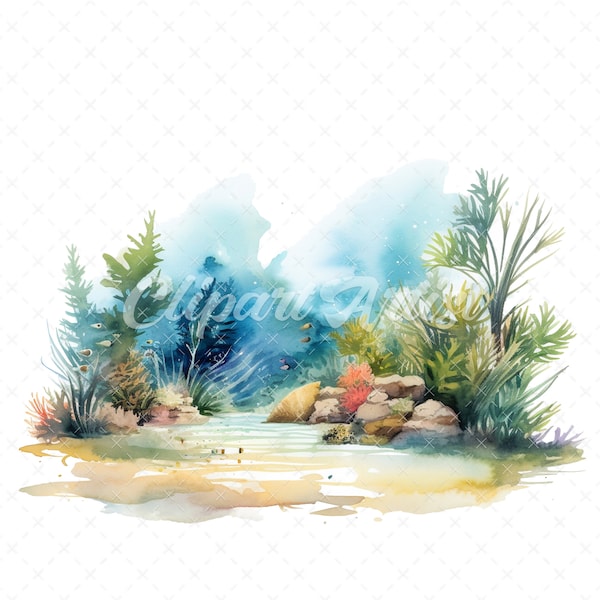 20 High-Quality Underwater Clipart - Underwater digital watercolor JPG instant download for commercial use - Digital download