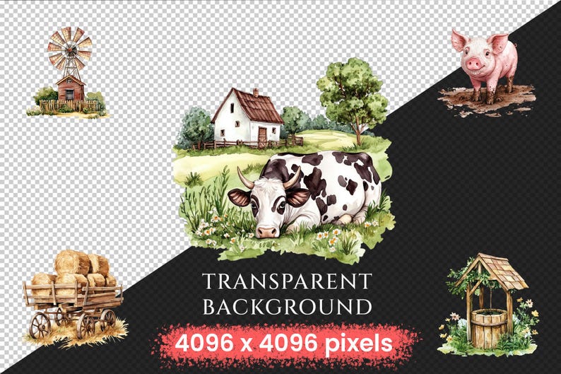 Watercolor Farm Clipart Bundle – Rustic Farmhouse PNG (digital Download ...