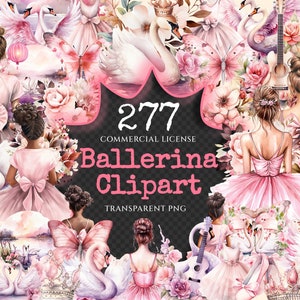 Ballerina Watercolor Clipart Bundle - 273+ transparent PNG, Ballet dancer illustrations, Swan lake images, Commercial use, Digital download
