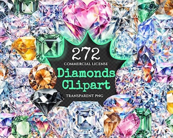 Watercolor Diamond Clipart Bundle – Elegant Gem Graphics (Digital Download)