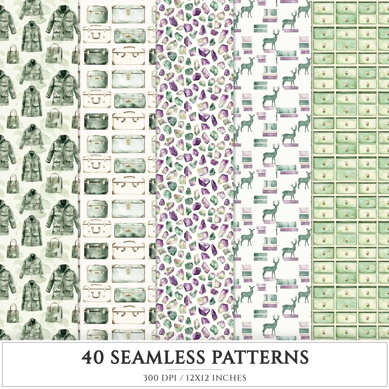 Arcane Reading Seamless Patterns, Magical Book, Poppy Floral, Forest ...