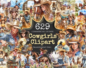 Cowgirls Watercolor Clipart Bundle – Western Rodeo Graphics (Digital Download)