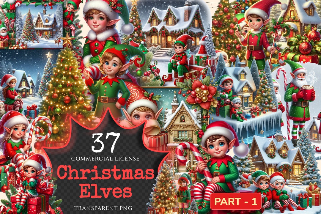 Christmas Elf Clipart – Holiday PNG Illustrations (digital Download) - Etsy
