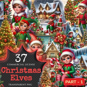 Christmas Elves PNG Clipart Collection - 37 PNG, Holiday elf illustrations, Festive season printables, Commercial use, Digital download
