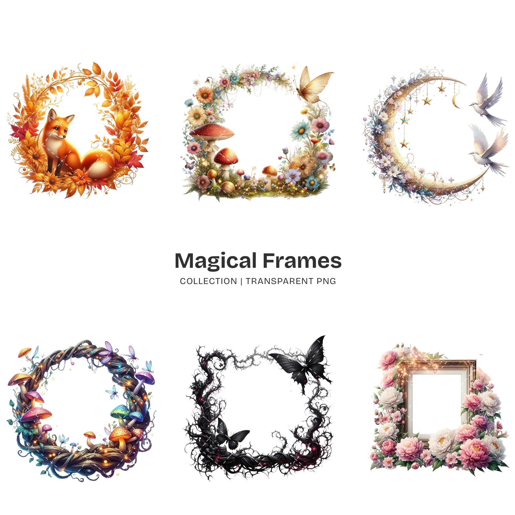Magical Frames PNG Clipart Collection – Fantasy Borders, Crystals, Moon ...