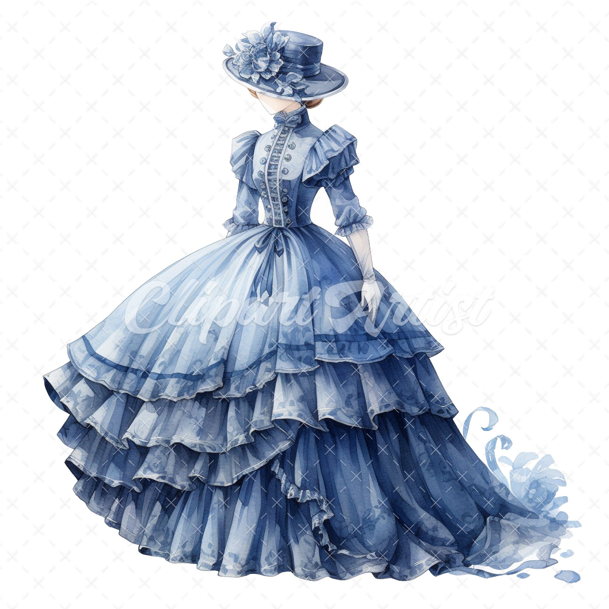 blue dress illustration Victorian Clipart extended:301833 Size:EU 50 | US 20 | UK 22 Cipriana Backless Halter Maxi 20 High