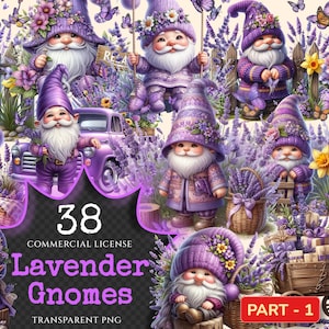 Lavender Gnomes PNG Clipart Collection - 38 PNG, Violet gnome graphics, Garden gnome printables, Commercial use, Digital download