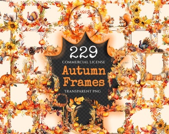 Watercolor Autumn Frames Clipart – Fall Floral PNG Bundle (Digital Download)