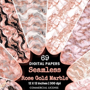 Rose Gold Marble Seamless Digital Paper - 69 Scrapbook patterns, Blush pink marble patterns, Marble foil, Commercial use, Digital download