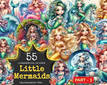 Mermaid Clipart – 55 PNG Illustrations, Ocean Theme (Digital Download)