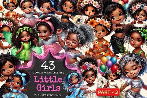Dark-Skinned Girls Clipart – 43 PNG Graphics, Commercial Use (Digital Download)