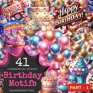 Birthday Motifs PNG Clipart Collection - 41 PNG, Festive celebration graphics, Party themed png, Commercial use, Digital download