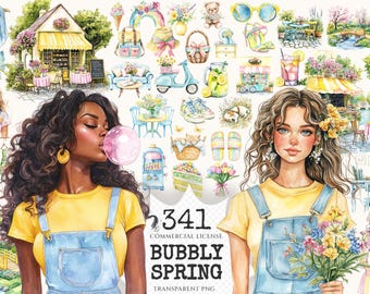 Watercolor Spring Clipart Set – 340+ PNG Graphics (Digital Download)