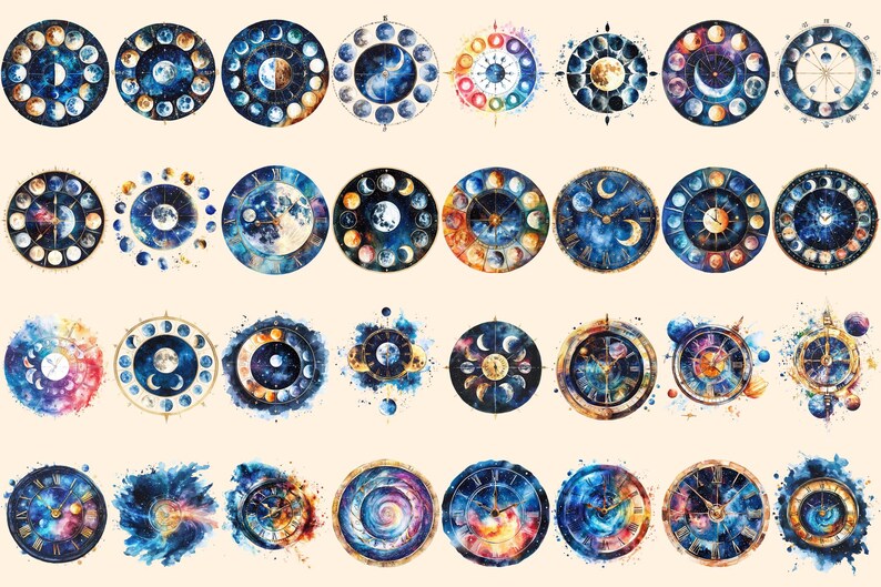 Time Wheels Watercolor Clipart Bundle - 213+ transparent PNG, Vintage clock graphics, Timeless timepiece png,Commercial use,Digital download